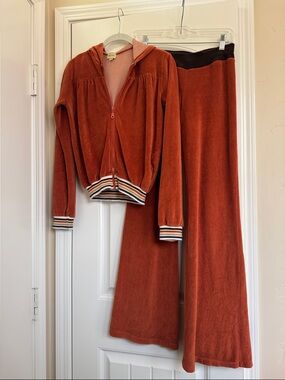 Vintage Ella Moss Velvet Rust Orange Tracksuit - Size XS